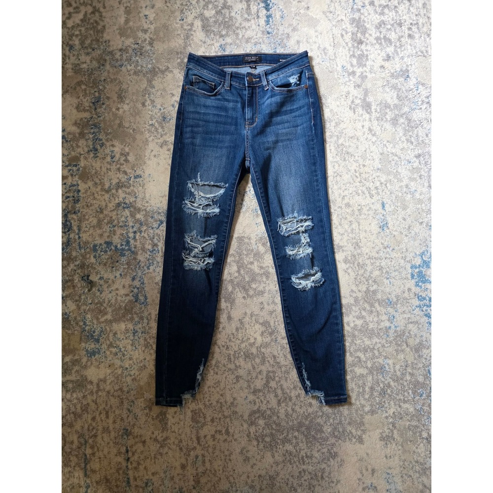 Judy Blue Women's Size 7 28‎ Mid Rise Distressed Raw Hem Jeans